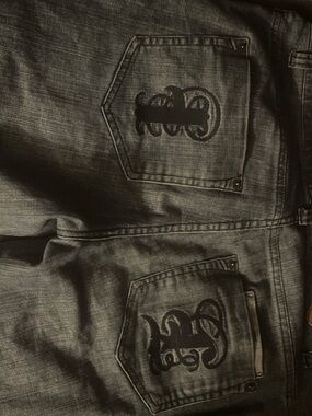 Straight Fit Men's Jeans in Washed Black with Embroidered Back Pockets